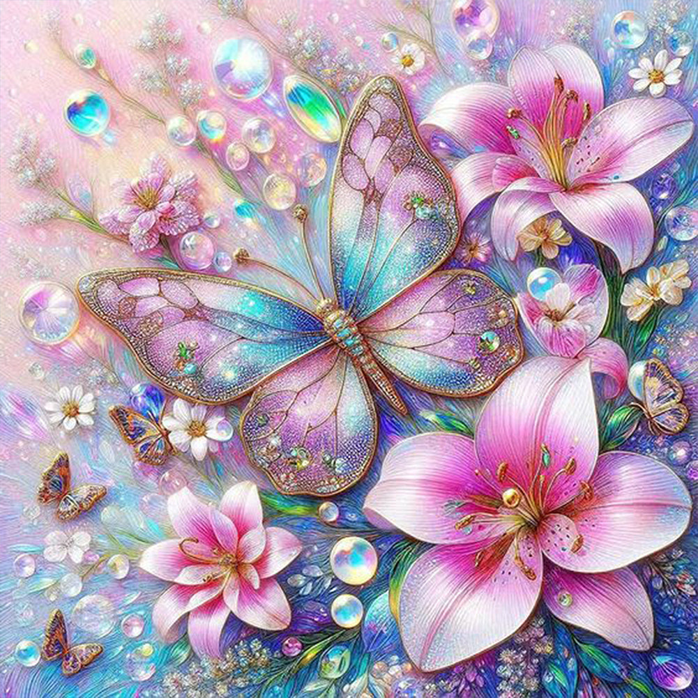 Lily Butterfly - Full AB Round Drill Diamond Painting 40*40CM