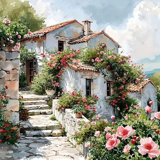 A Cottage Full Of Flowers - Full Round Drill Diamond Painting 40*40CM