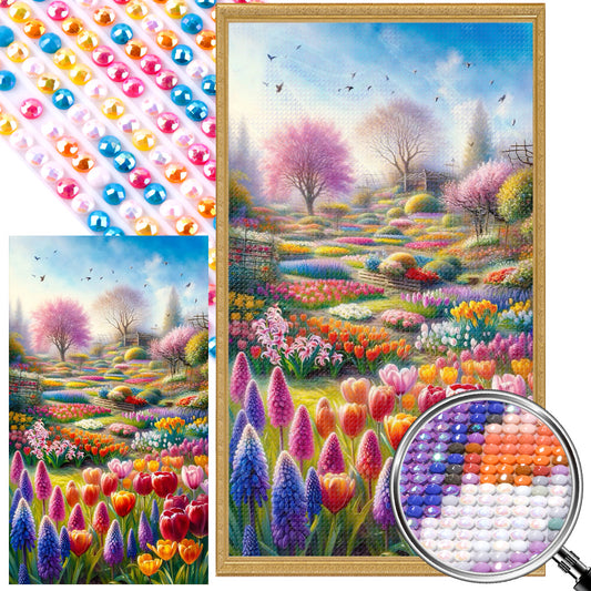 Beautiful Flower Fields - Full AB Round Drill Diamond Painting 40*70CM