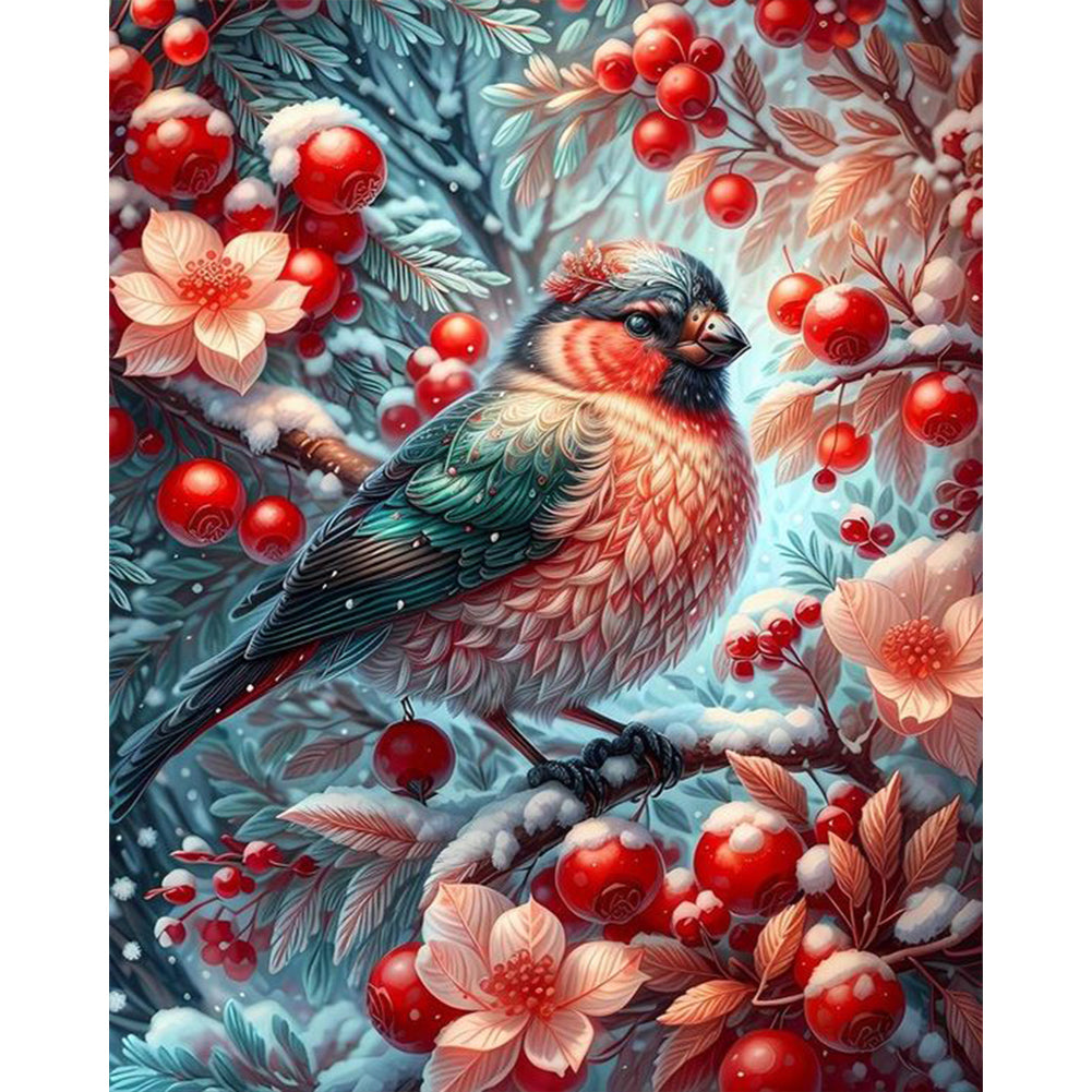 Winter Red Fruit Bird - Full Square Drill Diamond Painting 40*50CM