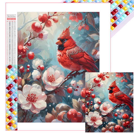 Winter Red Fruit Bird - Full Square Drill Diamond Painting 40*50CM