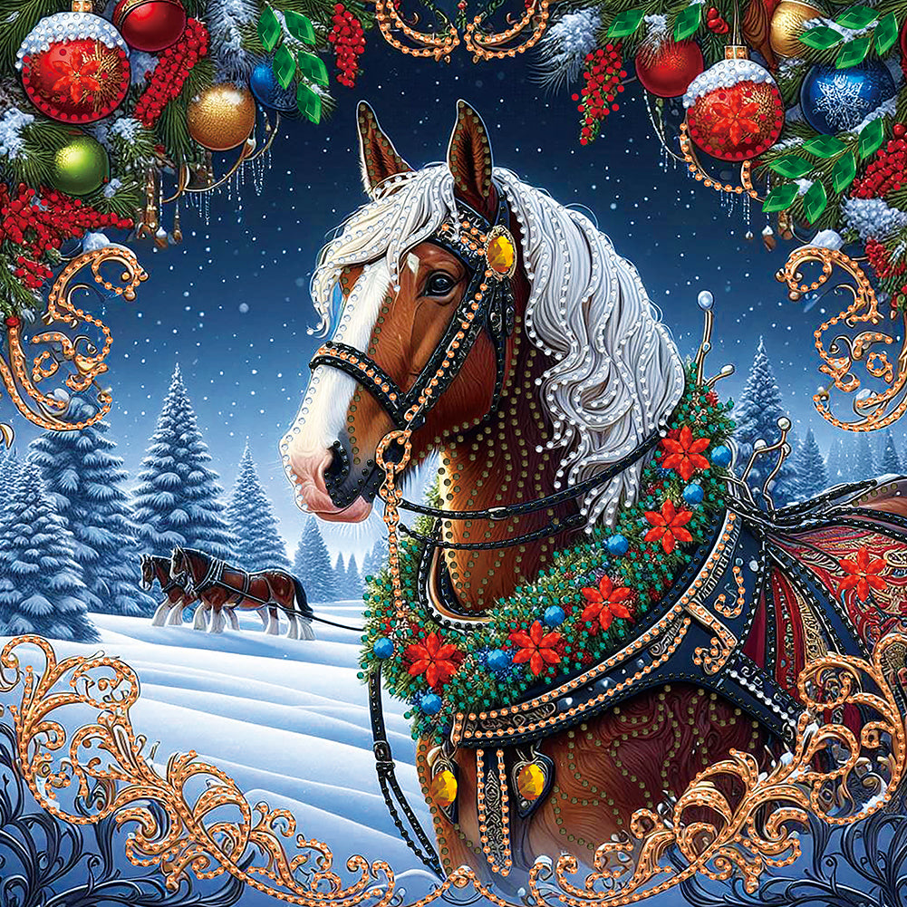 Christmas Horse - Special Shaped Drill Diamond Painting 40*40CM