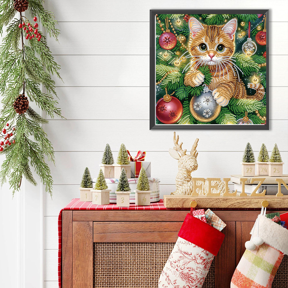 Christmas Kitten - Special Shaped Drill Diamond Painting 30*30CM