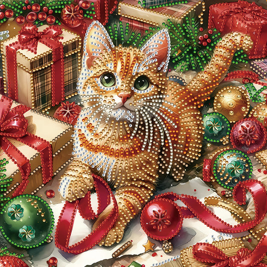 Christmas Kitten - Special Shaped Drill Diamond Painting 30*30CM