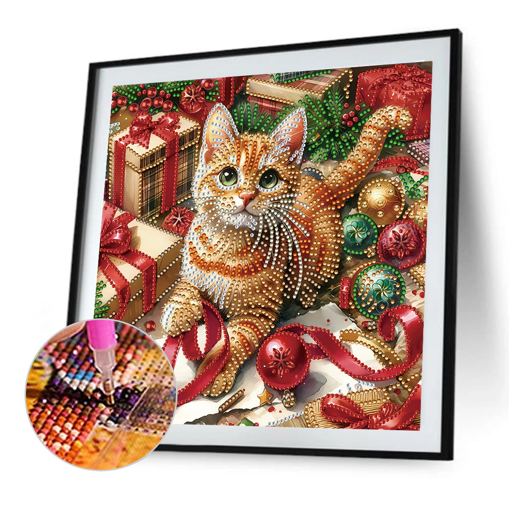 Christmas Kitten - Special Shaped Drill Diamond Painting 30*30CM