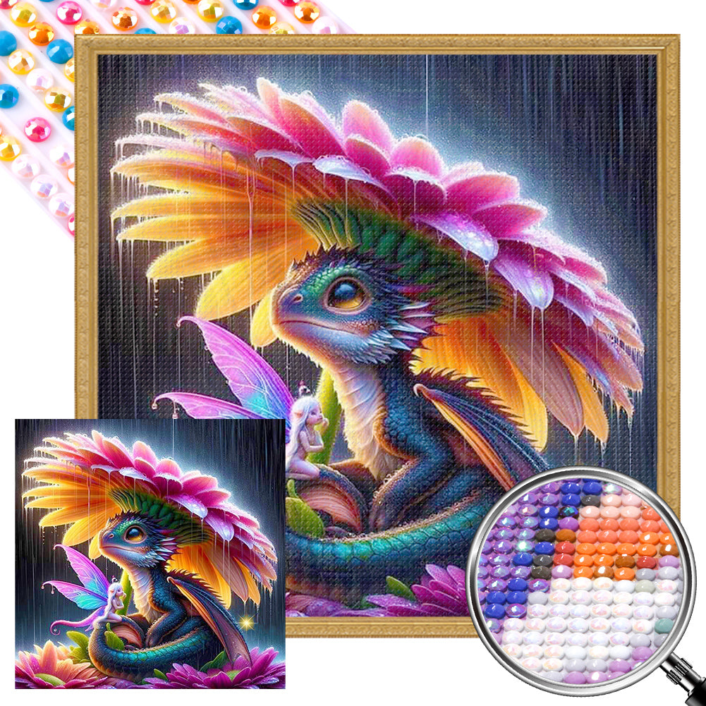 The Little Dragon And The Elf Under The Flower Umbrella - Full Round Drill Diamond Painting 40*40CM