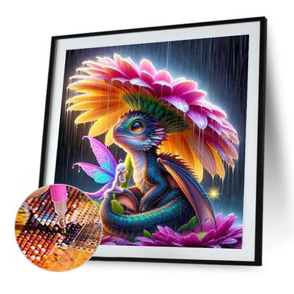 The Little Dragon And The Elf Under The Flower Umbrella - Full Round Drill Diamond Painting 40*40CM