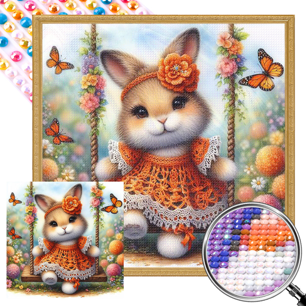 Rabbit On The Swing - Full AB Round Drill Diamond Painting 30*30CM