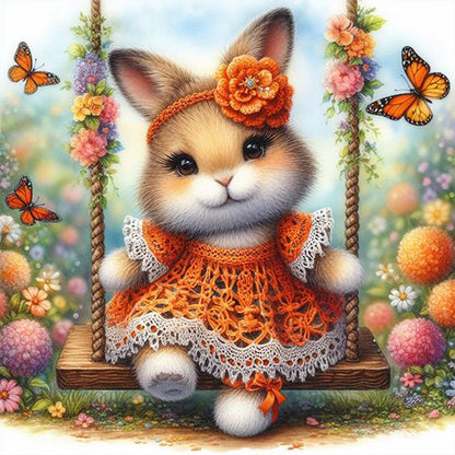 Rabbit On The Swing - Full AB Round Drill Diamond Painting 30*30CM