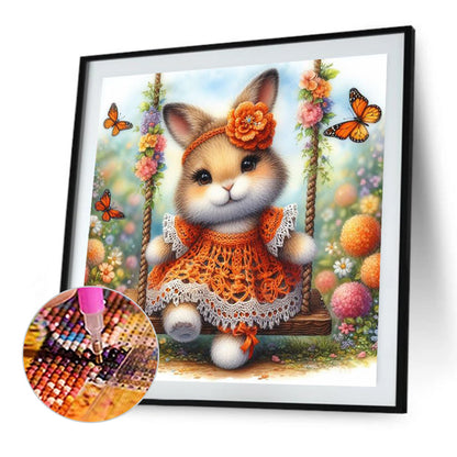 Rabbit On The Swing - Full AB Round Drill Diamond Painting 30*30CM