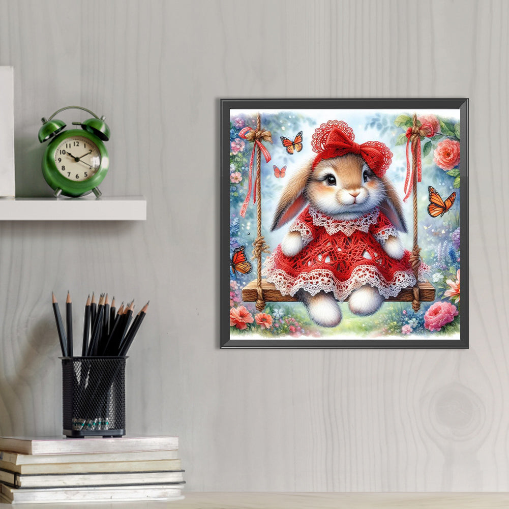 Rabbit On The Swing - Full AB Round Drill Diamond Painting 30*30CM