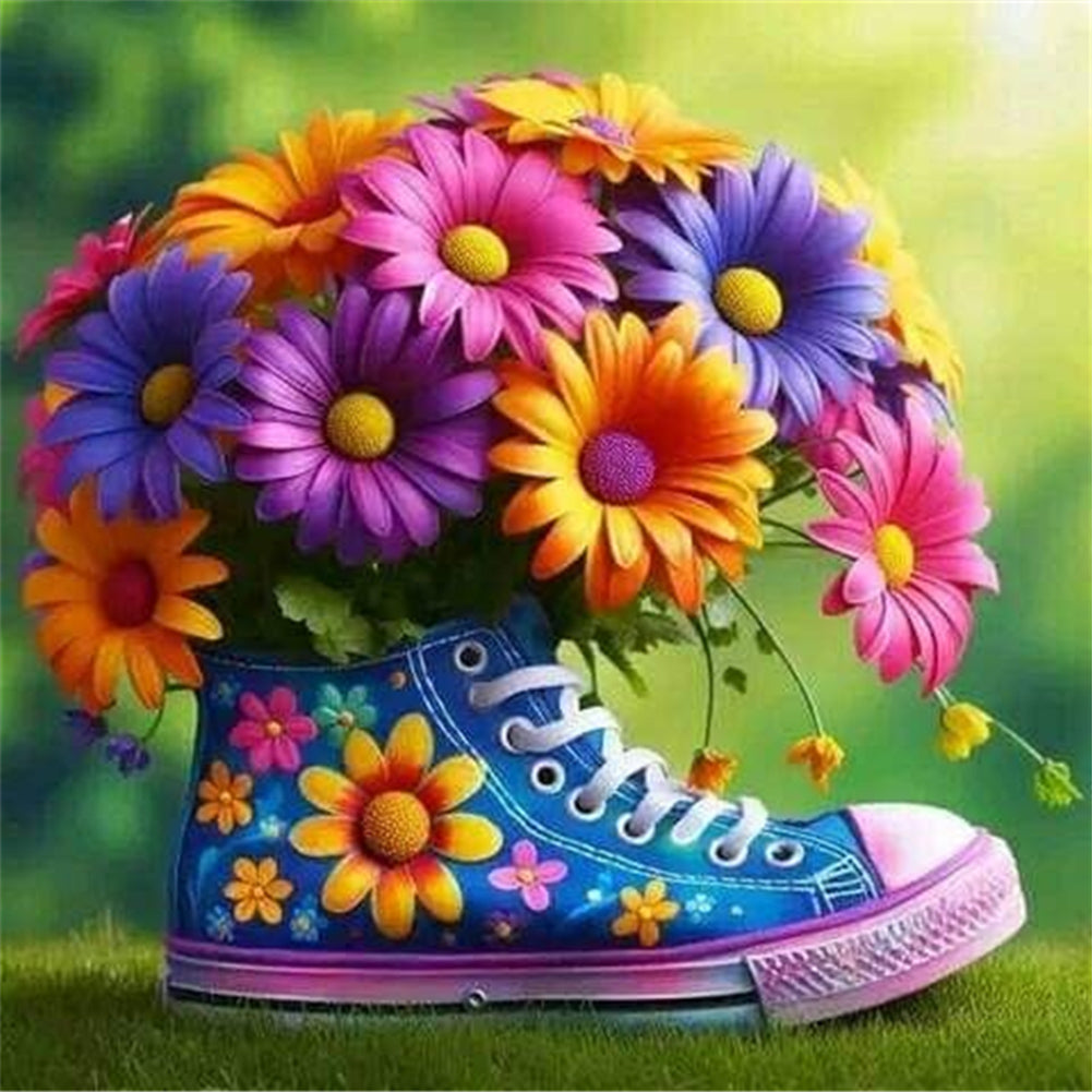 Daisy Bouquet Shoes - Full Round Drill Diamond Painting 30*30CM