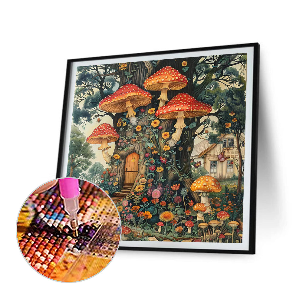 Autumn Tree House - Full Round Drill Diamond Painting 40*40CM