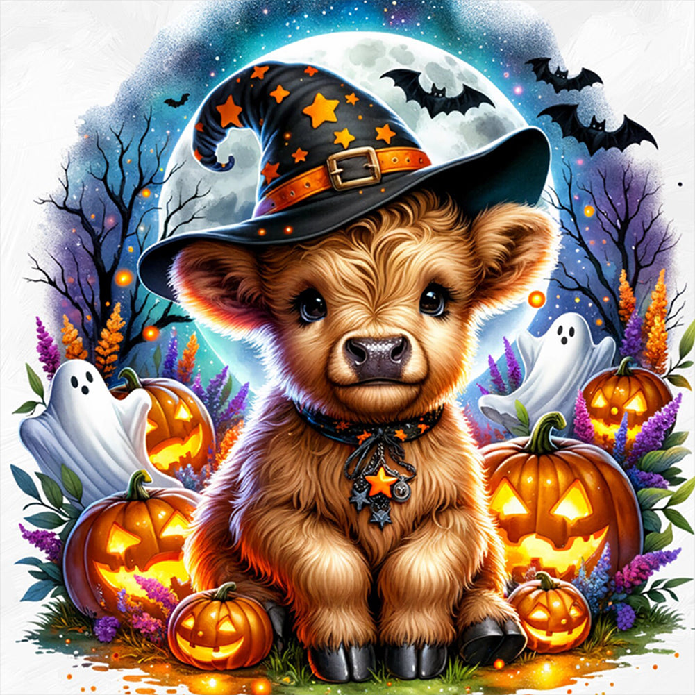 Halloween Highland Cow - Full Round Drill Diamond Painting 40*40CM