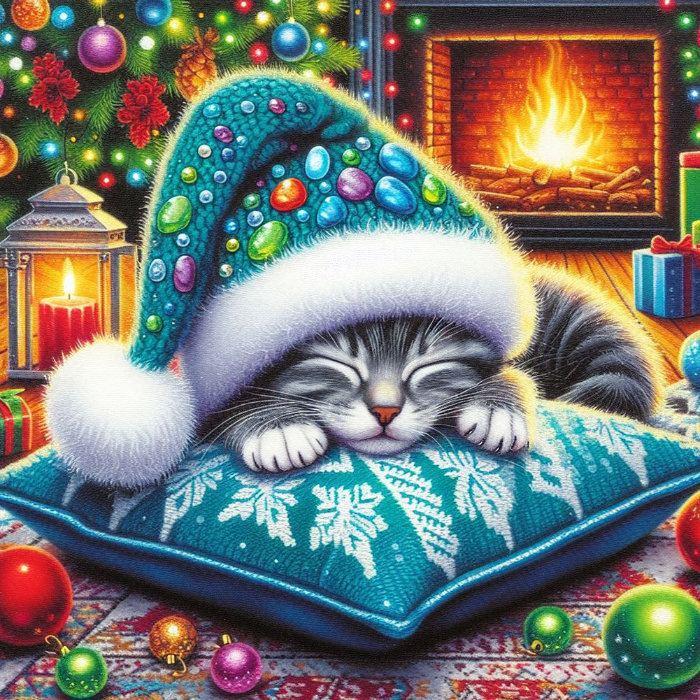 Christmas Cat - Full Round Drill Diamond Painting 40*40CM