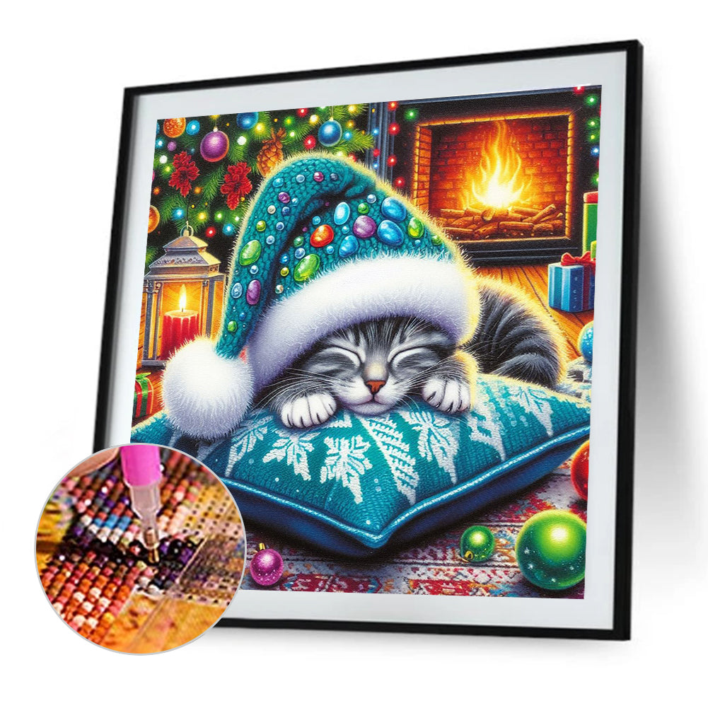 Christmas Cat - Full Round Drill Diamond Painting 40*40CM