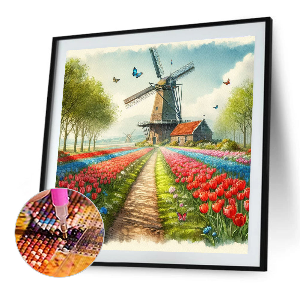 Tulips And Windmills - Full Round Drill Diamond Painting 50*50CM