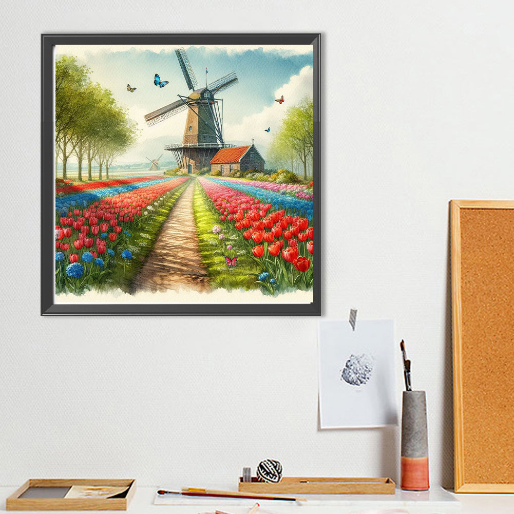 Tulips And Windmills - Full Round Drill Diamond Painting 50*50CM