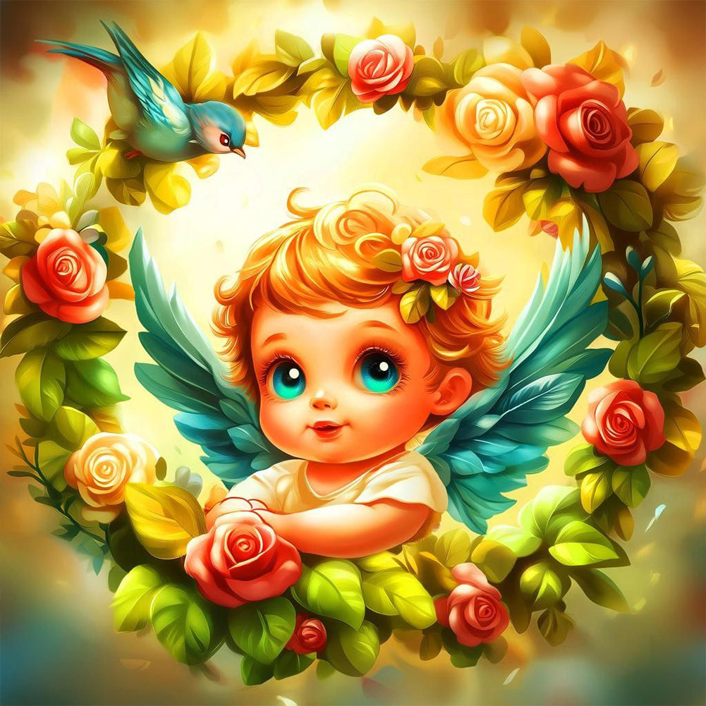 Bluebird Wreath Angel Girl - Full Round Drill Diamond Painting 40*40CM