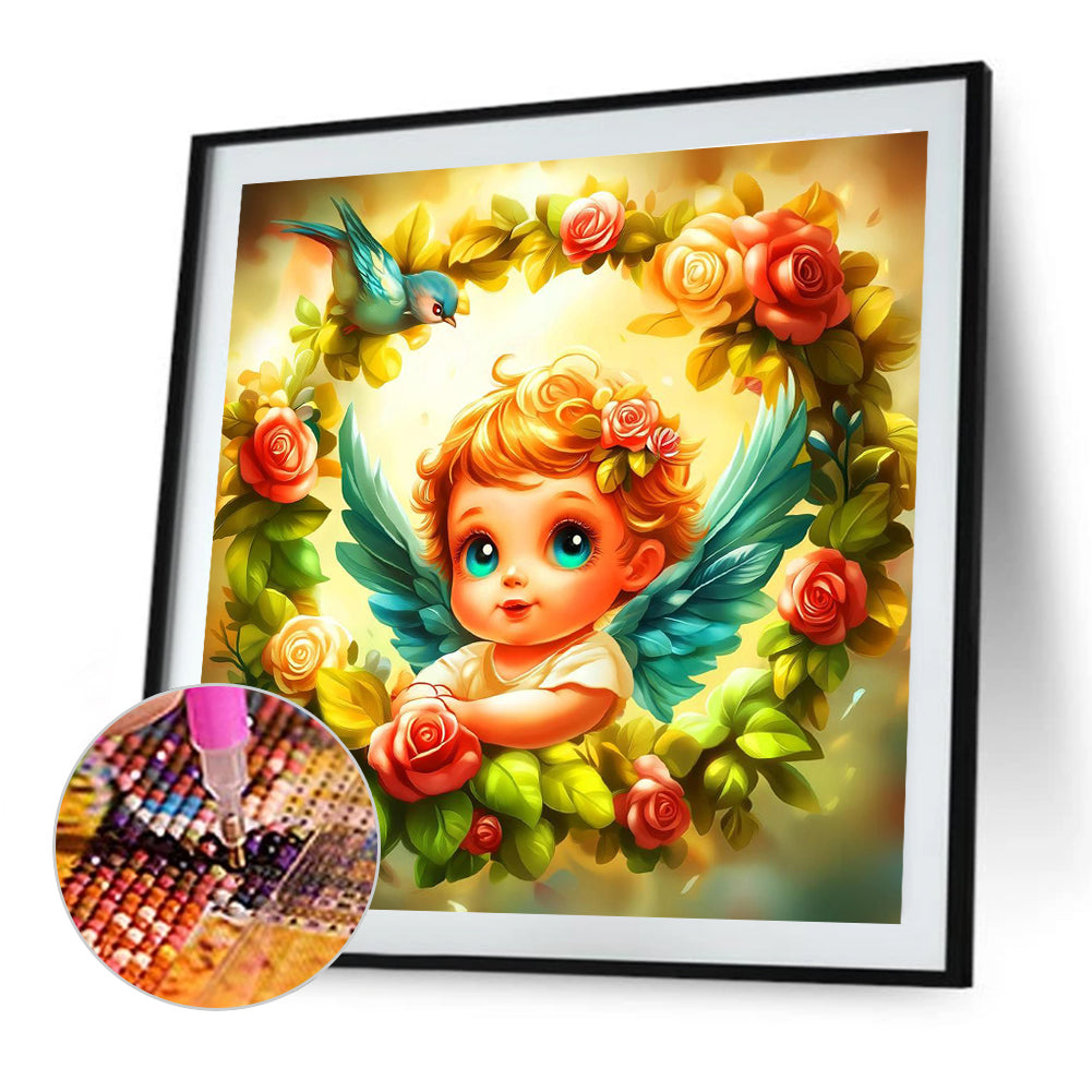 Bluebird Wreath Angel Girl - Full Round Drill Diamond Painting 40*40CM