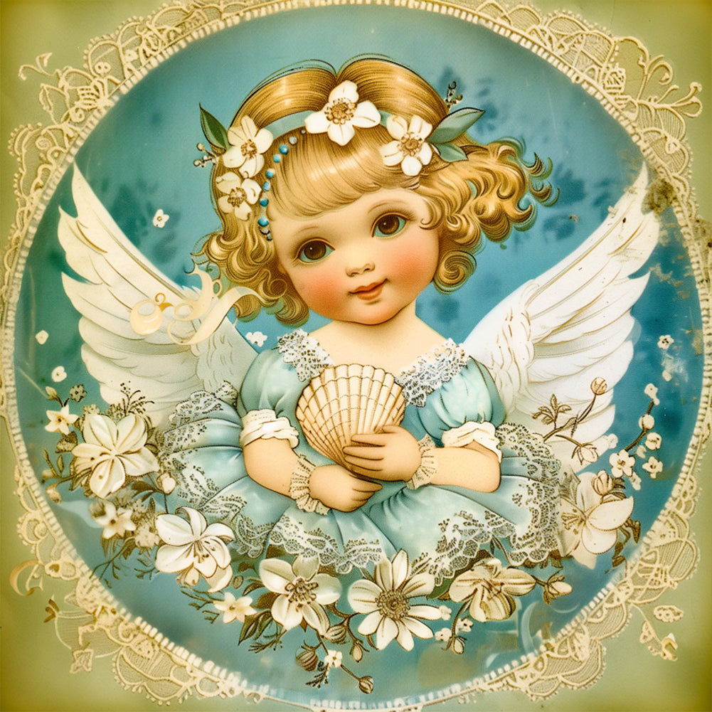 Fashionable Shell Angel Girl - Full Round Drill Diamond Painting 40*40CM