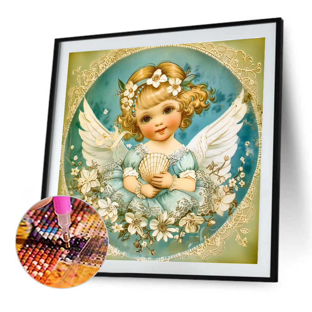 Fashionable Shell Angel Girl - Full Round Drill Diamond Painting 40*40CM