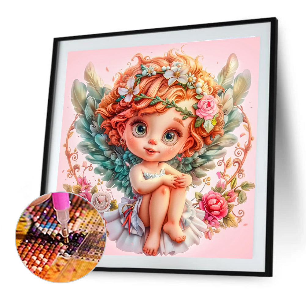 Flowers And Grass Peace Angel Girl - Full Round Drill Diamond Painting 40*40CM