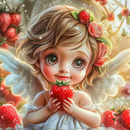 Strawberry Flower Angel Girl - Full Round Drill Diamond Painting 40*40CM