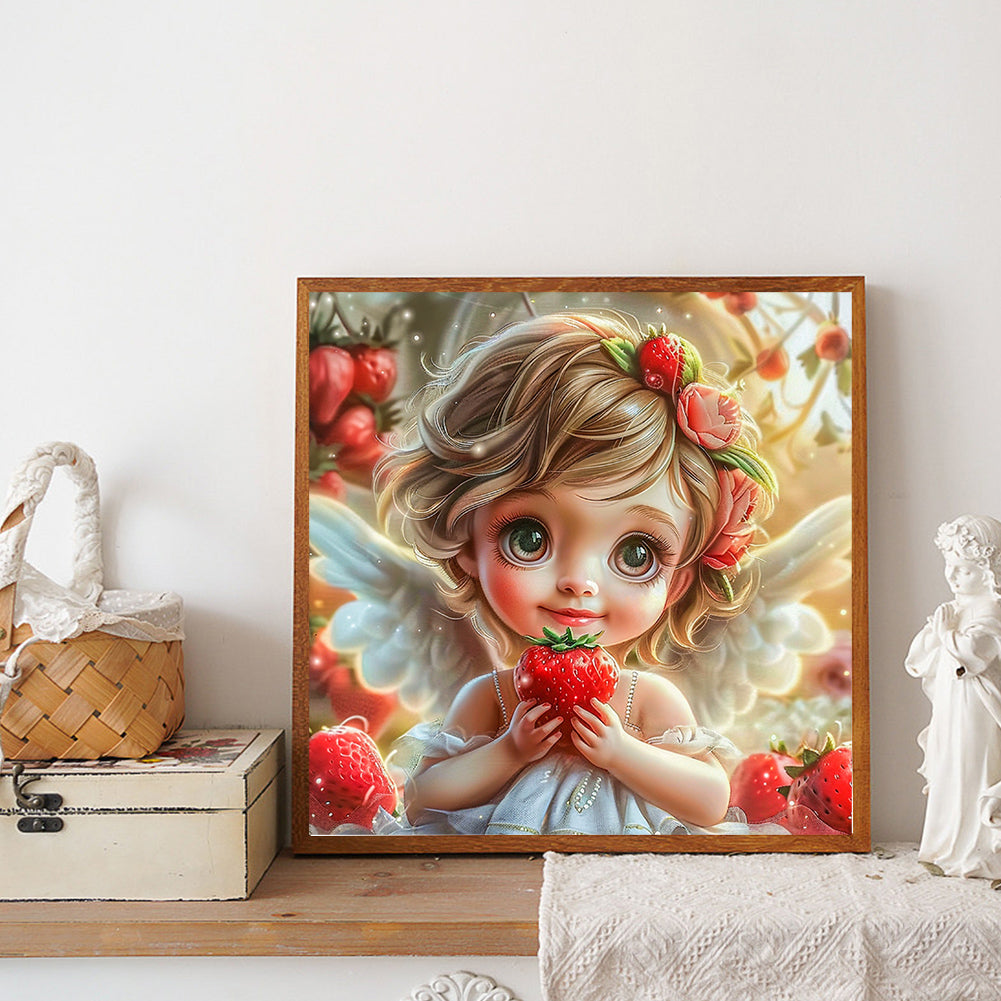 Strawberry Flower Angel Girl - Full Round Drill Diamond Painting 40*40CM