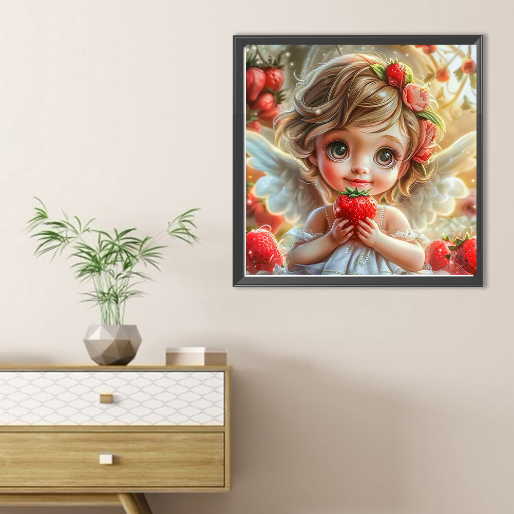 Strawberry Flower Angel Girl - Full Round Drill Diamond Painting 40*40CM