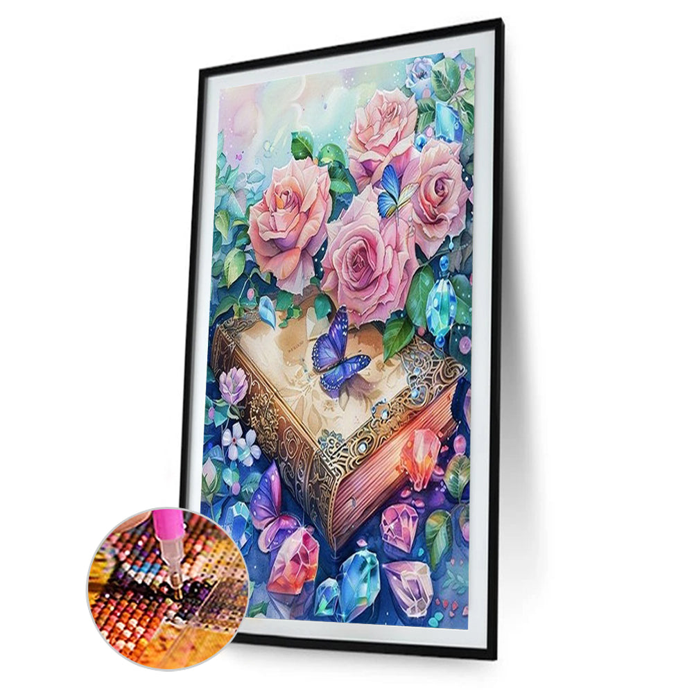 Crystal Flower Book Butterfly - Full Round Drill Diamond Painting 40*60CM