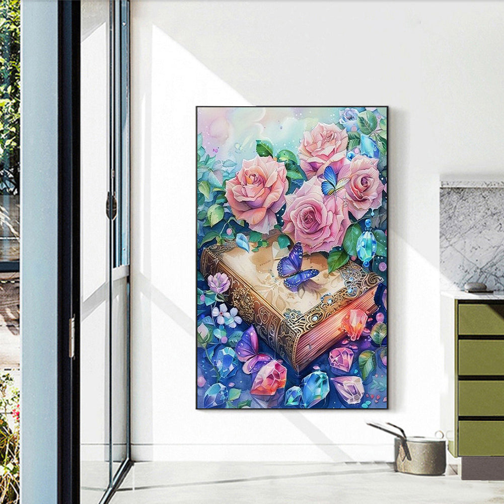 Crystal Flower Book Butterfly - Full Round Drill Diamond Painting 40*60CM