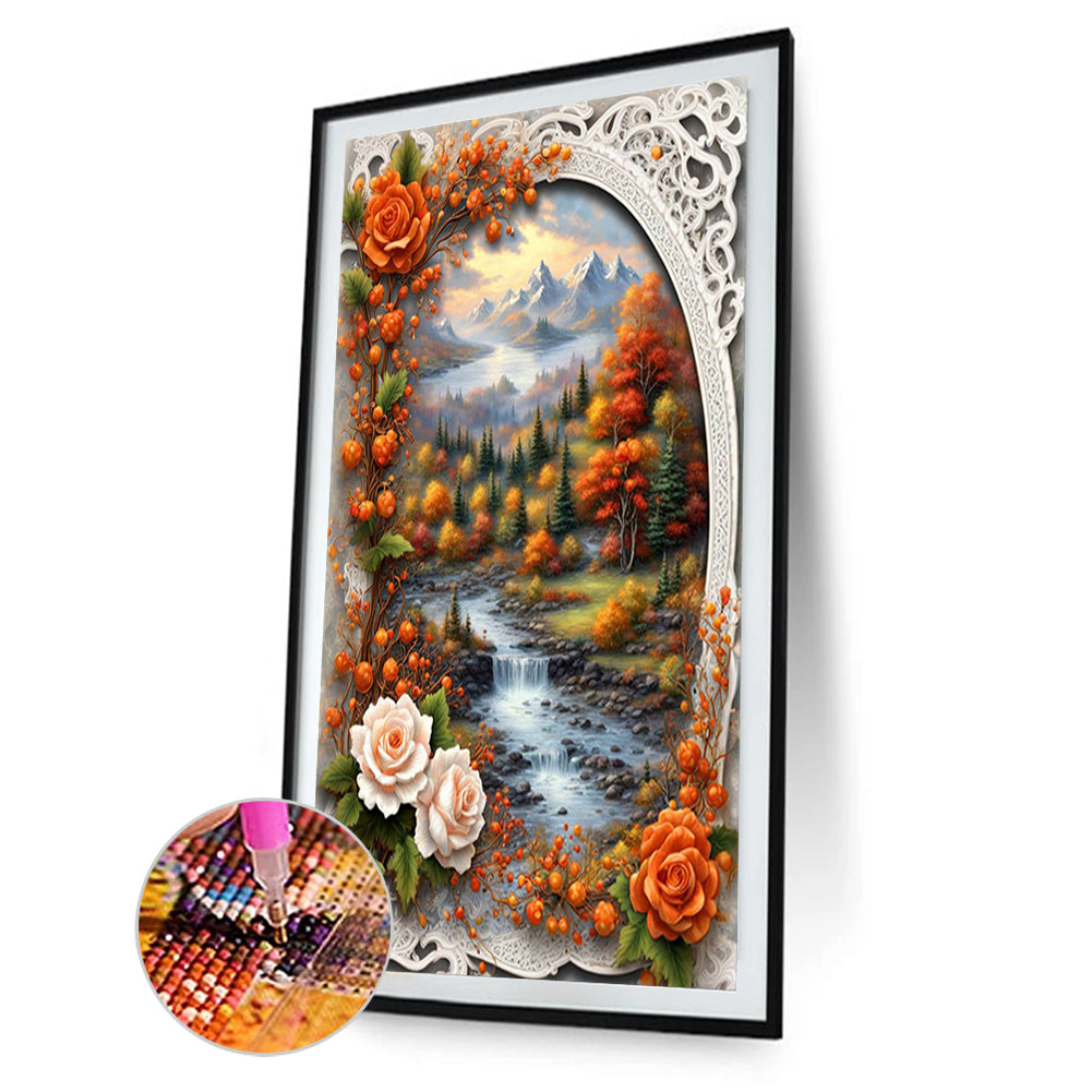 Autumn Landscape Flowers Forest - Full Round Drill Diamond Painting 40*60CM