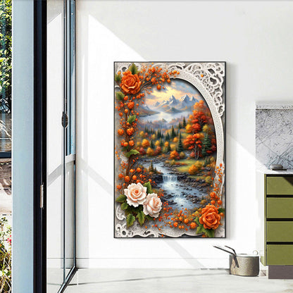 Autumn Landscape Flowers Forest - Full Round Drill Diamond Painting 40*60CM