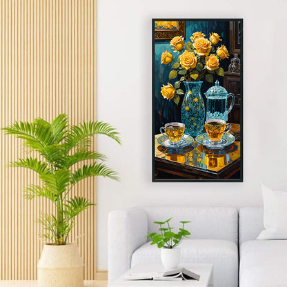 Yellow Rose Tea Set - Full Round Drill Diamond Painting 40*70CM