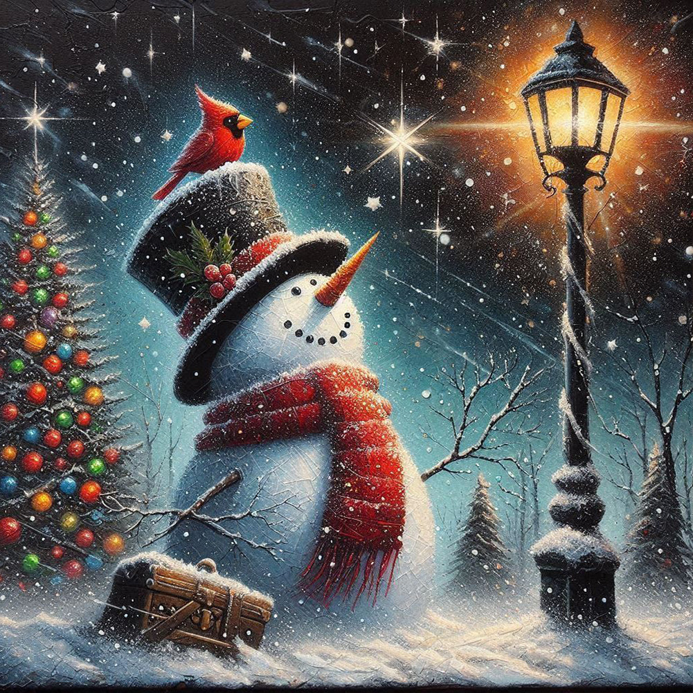 Winter Street Light Snowman - Full Round Drill Diamond Painting 40*40CM