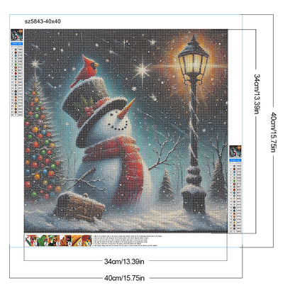 Winter Street Light Snowman - Full Round Drill Diamond Painting 40*40CM