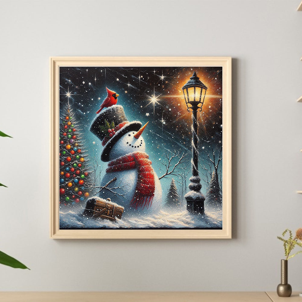 Winter Street Light Snowman - Full Round Drill Diamond Painting 40*40CM