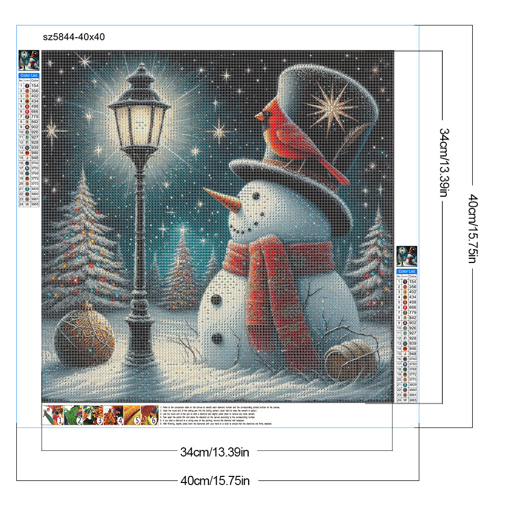 Winter Street Light Snowman - Full Round Drill Diamond Painting 40*40CM