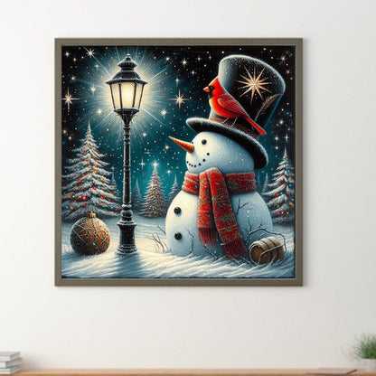 Winter Street Light Snowman - Full Round Drill Diamond Painting 40*40CM