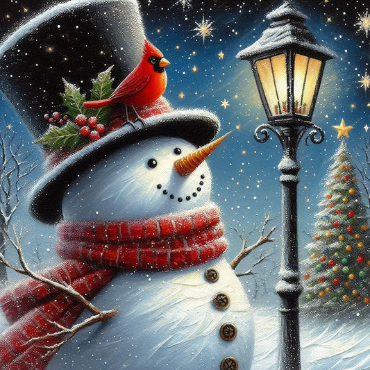 Winter Street Light Snowman - Full Round Drill Diamond Painting 40*40CM