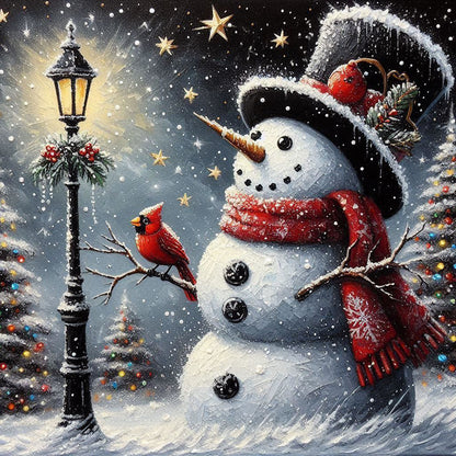 Winter Street Light Snowman - Full Round Drill Diamond Painting 40*40CM