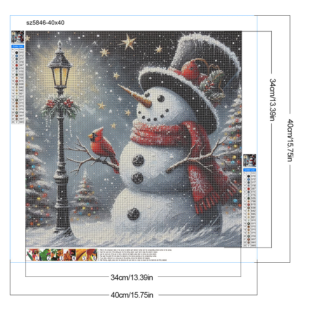 Winter Street Light Snowman - Full Round Drill Diamond Painting 40*40CM