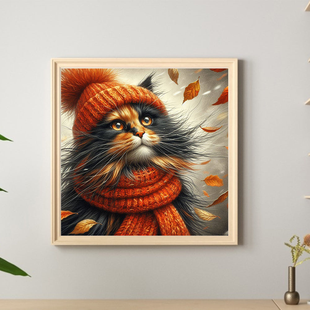 Cat In Hat - Full Round Drill Diamond Painting 40*40CM