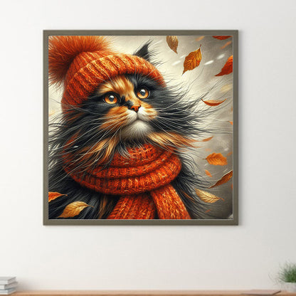 Cat In Hat - Full Round Drill Diamond Painting 40*40CM