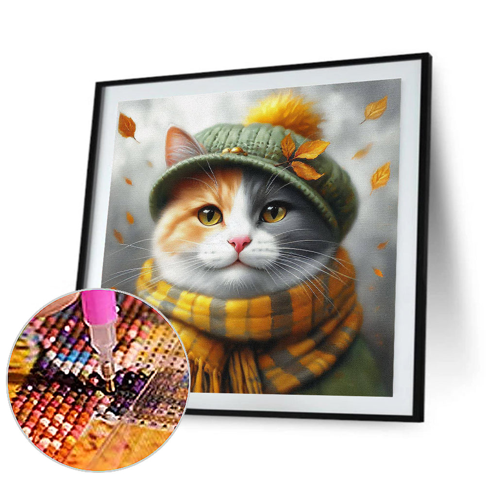 Cat In Hat - Full Round Drill Diamond Painting 40*40CM