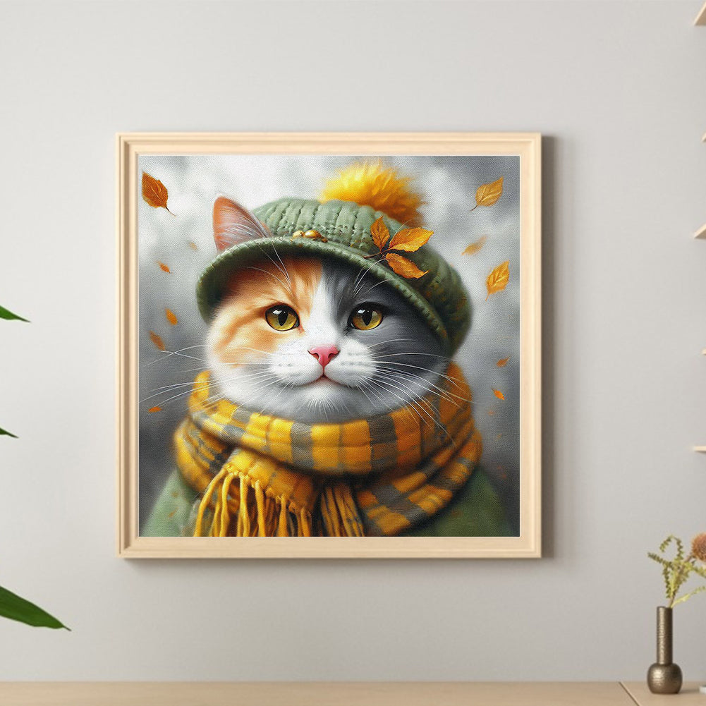 Cat In Hat - Full Round Drill Diamond Painting 40*40CM