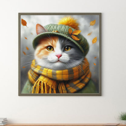 Cat In Hat - Full Round Drill Diamond Painting 40*40CM