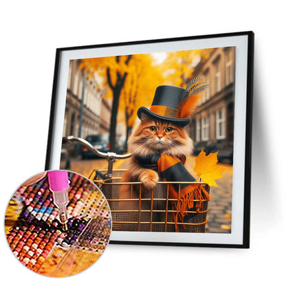 Cat In Hat - Full Round Drill Diamond Painting 40*40CM