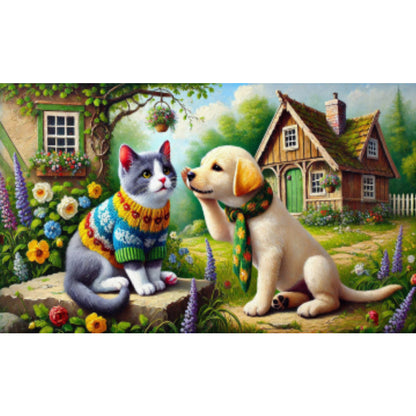 Cats And Dogs - Full AB Round Drill Diamond Painting 45*75CM